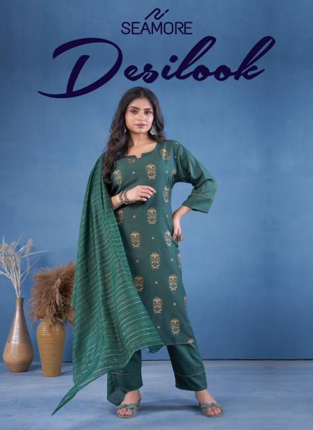 Desilook By Seamore Art Silk Printed Kurti With Bottom Dupatta Wholesale Market In Surat